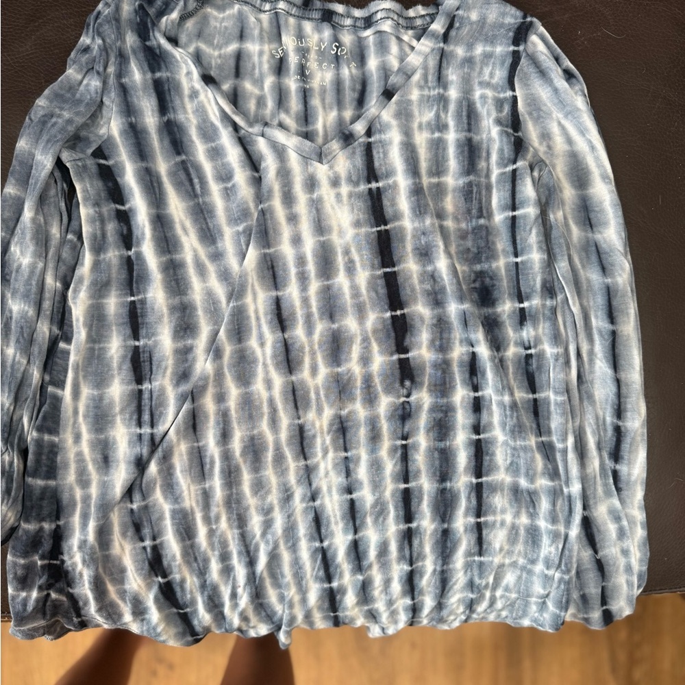 Soft Surroundings Navy and White Blouse